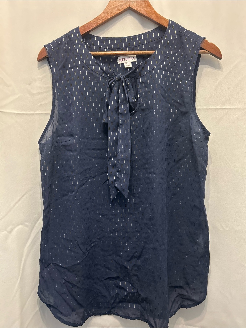 Merona Navy Sleeveless Tie-Front Metallic-Thread Blouse